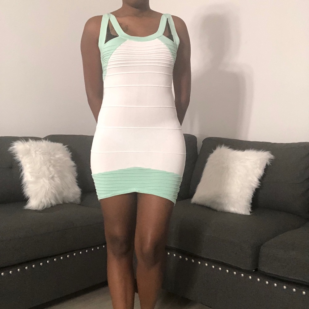 White and Mint Green Mini Bandage Dress